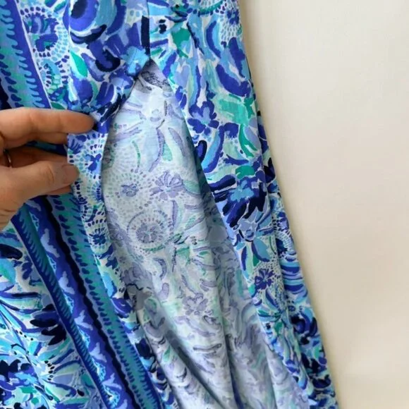 Lilly Pulitzer Maxi Dress Pima Cotton Iris Lion Print – Blue/White (Size M) - Picture 6 of 9
